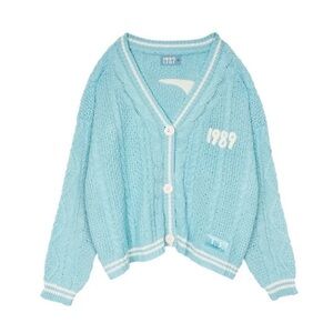 Taylor Swift 1989 Cardigan Sweater Authentic Speak Now Chunky Knit Birds Blue